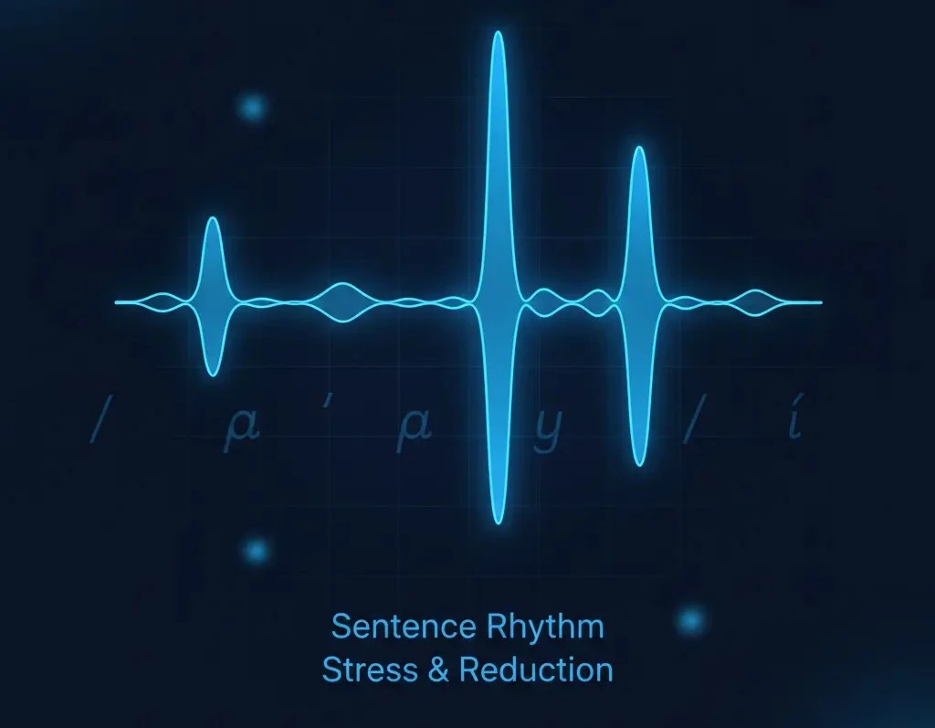 Sentence waveform showing stress and reduction